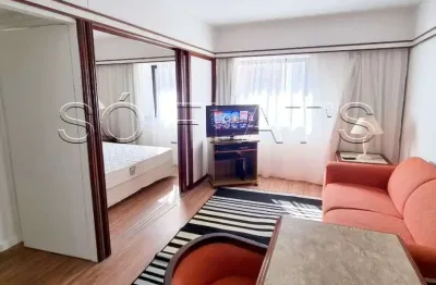 Localizado no jardins flat 1 suíte 1 vaga de garagem 28m² mobiliado com serviços e lavanderia.
