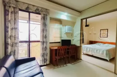 Apto no q.i totalmente mobiliado em moema com 37m², 1 dorm e 1 vaga, disponível para locação.