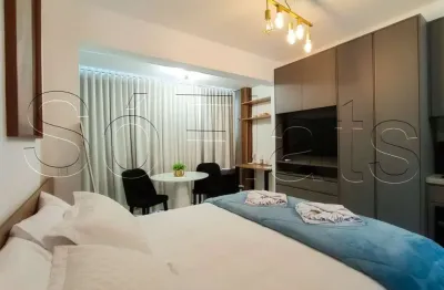 Studio totamente mobiliado com 25m² e 1 dormitório e sem vaga.