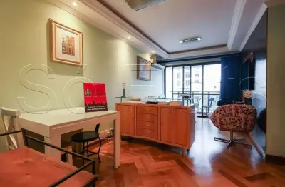 Flat totalmente mobiliado disponível para locação com 45m², 1 dormitório e 1 vaga.