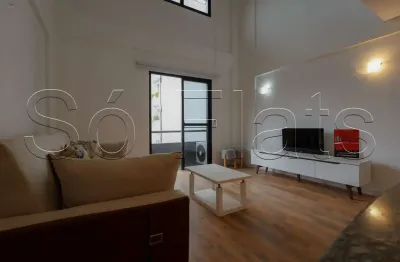 Flat disponível para locação duplex na melhor região de moema com 53m², 1 dormitório e 1 vaga.