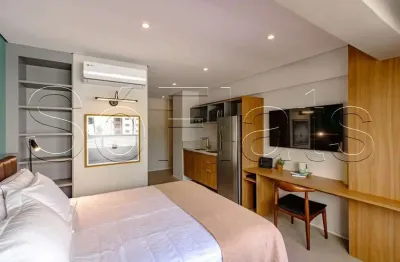 Studio mobiliado com varanda no Itaim Bibi, perto Faria Lima e Parque do Povo