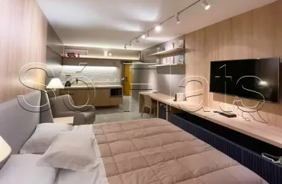 Flat no Sol Alphaville com 1 dormitório e 1 vaga de garagem, disponível para locação.