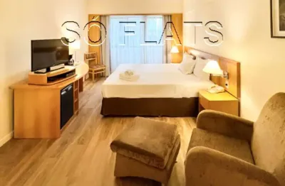 Studio mobiliado em Alphaville à venda, 43m², 1 vaga e estrutura completa de flat