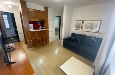 Flat mobiliado com 42m² com quarto, sala, cozinha completa e banheiro, a 200 m da av. paulista.