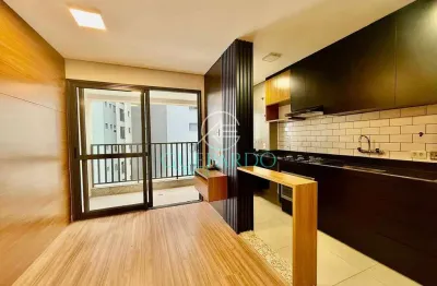 Apartamento para locação na gleba palhano – 1 suíte, 2 vagas, sacada e mobiliado – freedom palhano