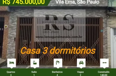 Casa 3 dormitórios para venda em são paulo, vila ema, 3 dormitórios, 1 suíte, 4 banheiros, 2 vagas