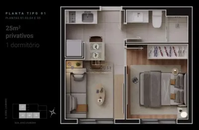 Apartamento para venda em curitiba, centro, 1 dormitório, 1 banheiro