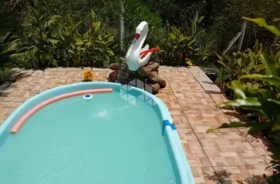 Sítio possui casa de alvenaria de 200 m², gazebo com churrasqueira, piscina.