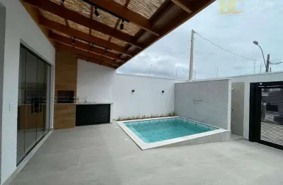 Casa térrea nova e moderna  com piscina - venda á 1500 m do mar  - flora rica ii - peruíbe/sp