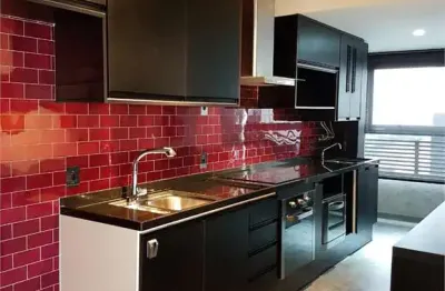 Apartamento loft aberto equipado com 1 suíte, cozinha mobiliada, embutidos e 1 vaga no campo belo