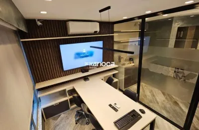 Sala comercial mobiliada de 65m² com 3 banheiros, sala de reunião de vidro, copa e vaga - pronta para uso