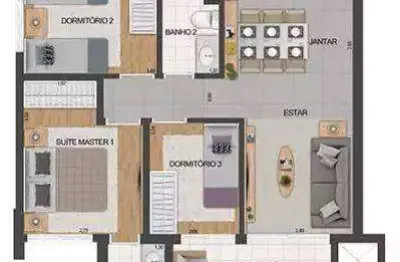 Apartamento 3 dormitórios (80,33m²), 1 suíte, terraço, 1 vaga. vista panorâmica espetacular
