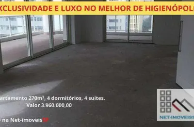 Apartamento 4 dormitórios (270m²), 4 suítes, 4 vagas, terraço gourmet. altíssimo padrão em higienópolis