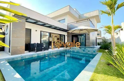 Casa luxuosa e mobiliada em condomínio 4 suítes com escritório e piscina à venda, 332 m² jardim do golfe 3 - sjcampos/sp