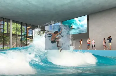 Lançamento na barra olímpica com piscina de onda, arte wave.