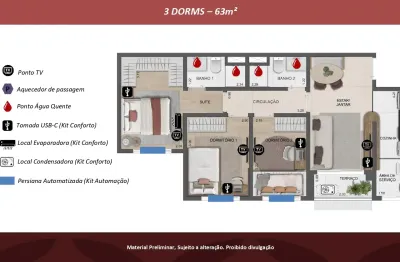 Lançamento - apto de 64m² com 03 dorms sendo 01 suíte e 01 vaga - bairro fundação - scs.