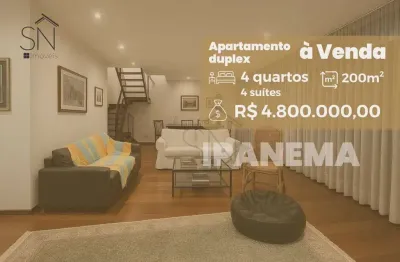 Apartamento duplex com 4 dormitórios à venda, 200 m² por r$ 4.800.000,00 - ipanema - rio de janeiro/rj