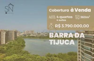 Cobertura com 4 dormitórios à venda, 360 m² por r$ 3.790.000,00 - barra da tijuca - rio de janeiro/rj