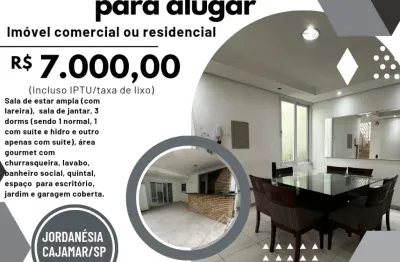 Casa para alugar, residencial e comercial, jordanésia,  cajamar/sp, 3 dorms, suítes,  vagas e ótima localização.