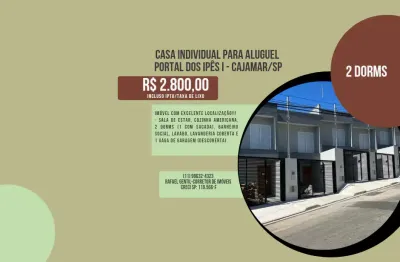 Sobrado individual para alugar, 2 quartos, sacada, lavabo, 1 vaga, portais i, cajamar, 2.800,00