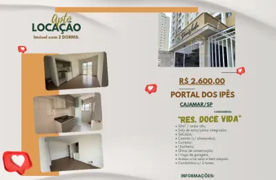 Lindo apto pronto para morar, aluguel de 2600,00, só luz à parte,  2 dorms, sacada, 1 vaga, res. doce vida, cajamar/sp