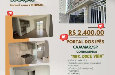 Lindo apto pronto para morar, aluguel de 2.400,00, só luz à parte,  2 dorms, sacada, 1 vaga, res. doce vida, cajamar/sp