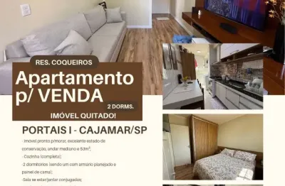 Apto para venda, pronto para morar, 2 dorms por 225 mil, 53m2, 1 vaga, quitado. confiram;