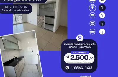 Apto para locação no Residencial Doce Vida, Portais II, Cajamar/SP, 2 dorms, 47m²,andar, 1 vaga e possui sacada. Confiram: