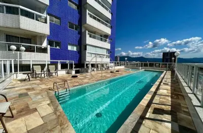 Apartamento com sacada gourmet, pequena vista mar e lazer completo
