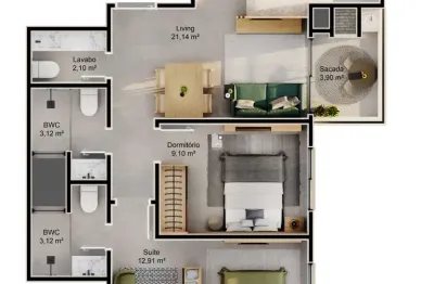 Apartamento com 2 quartos à venda na servidão natalina machado, --, cacupé, florianópolis por r$ 1.070.365