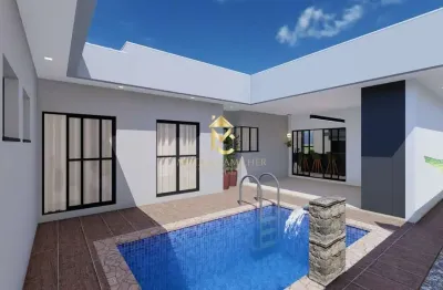Linda casa térrea com 3 dormitórios e piscina em condomínio.
