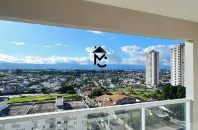 Apartamento com varanda gourmet e 2 dormitórios com vista para a serra.