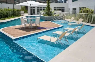 Apartamento mobiliado 60m², 01 dormitório(sendo suíte), 02 banheiros e 02 vagas na garagem.  condomínio com portaria, segurança 24hrs, piscina.