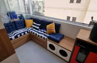 Apartamento mobiliado 67m², 01 dormitório, 02 banheiros e 01 vaga na garagem.