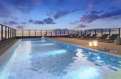 Apartamento 28,35m², 01 dormitório e 01 banheiro.  condomínio com portaria, segurança, piscina, academia, salão de festas, salão de jogos, sauna.