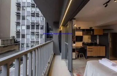 Apartamento studio mobiliado 23m², 01 dormitório e 01 banheiro.  condomínio com portaria 24hrs, lobby com concierge, hall social, bicicletário