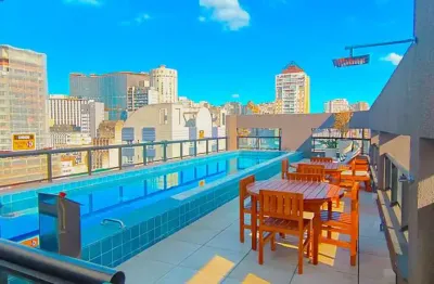 Apartamento studio 25m², 01 dormitórios e 01 banheiro.  condomínio com portaria, segurança, piscina e academia.  excelente localização á 6 minutos