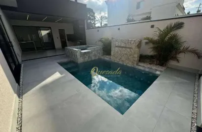Casa térrea nova à venda, 3 suítes, escritório, piscina, planejados, condomínio london park, indaiatuba.