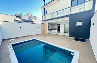 Sobrado novo, à venda, 3 suítes, piscina, condomínio gran reserve, indaiatuba.