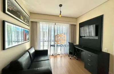 Apartamento 35m², 1 suíte, sala, varanda, cozinha, banheiro, 1 vaga, com mobilia, para locação em moema