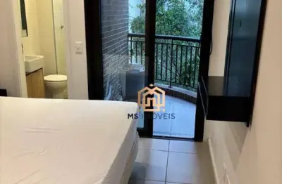 Apartamento 50m², 1 suíte com varanda, banheiro, lavabo,  sala/cozinha (integrados), mobiliado, 1 vaga, para locação em santa cecília