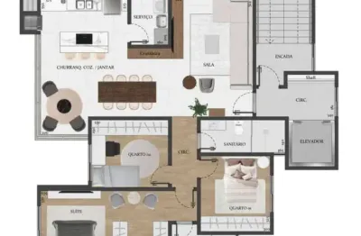 Apartamento a venda 1 suite + 2 quartos, jardim la salle, toledo, pr