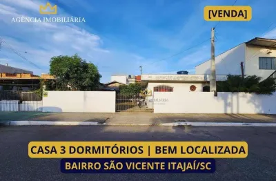 Casa 3 quartos em rua comercial são vicente itajaí/sc ( pode financiar )