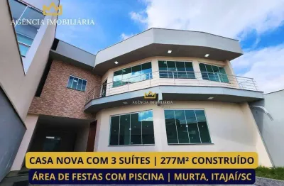 Casa nova  3 suítes com piscina  bairro murta itajaí/sc