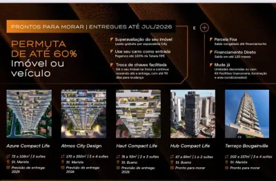 A city construtora e incorporadora aceita seu imóvel em permuta, até 60% do valor do  apto novo.