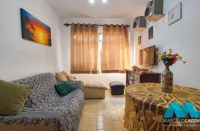 Apartamento mobiliado com 1 quarto, 1 vaga, elevador, no boqueirão em praia grande