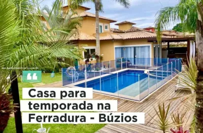 Casa em condomínio para temporada em armação dos búzios, ferradura, 4 dormitórios, 4 suítes, 5 banheiros, 2 vagas