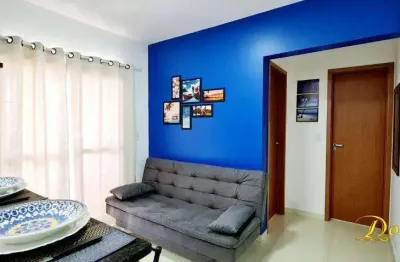 Apartamento de 1 dormitório, porteira fechada, com vista do mar da varanda no maracanã em praia grande sp