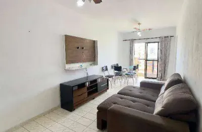 Apartamento amplo de  1 dormitório com sacada, mobiliado no Caiçara em Praia Grande SP